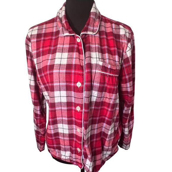 J.Crew women’s size medium plaid Flannel long sleeve button front pajama top - Picture 1 of 7